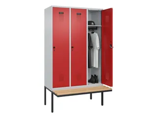 locker met bank,HxBxD 2120x1200x815mm,3vak,vak B 400mm,draaigrendel - 1