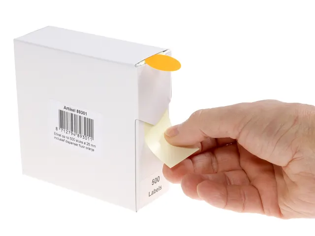 Etiketten Op Rol 25mm Fluor Oranje Met Dispenser 500 Stuks