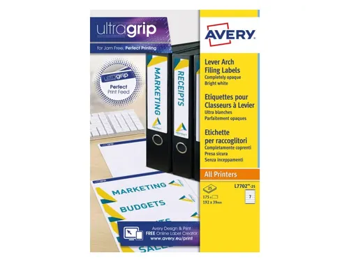 Rugetiket Avery L7702-25 smal 192x39mm zelfklevend wit 175 stuks