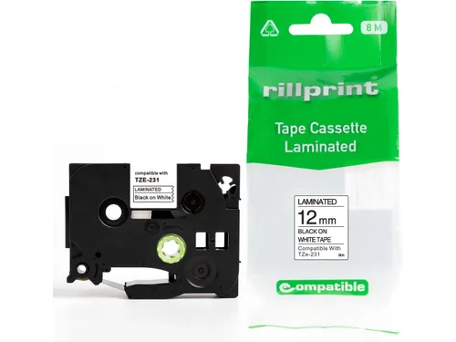 compatible TZe tape voor Brother TZe-231, 12 mm, zwart op wit