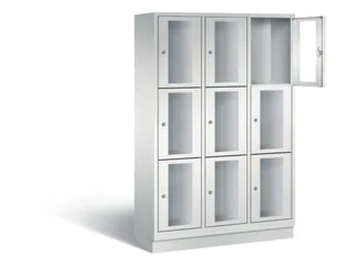 Lockerkast 1800x1200x500mm 3x3 vakken Cilinderslot, Sokkel, RAL7035 - 1