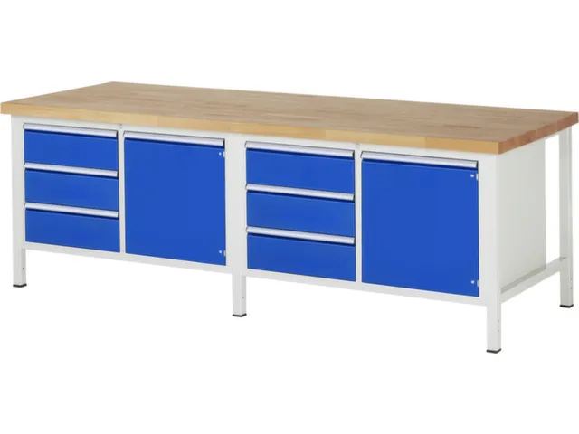 werkbank,HxBxD 840-1040x2500x900mm,beukblad,draagverm. 1250kg