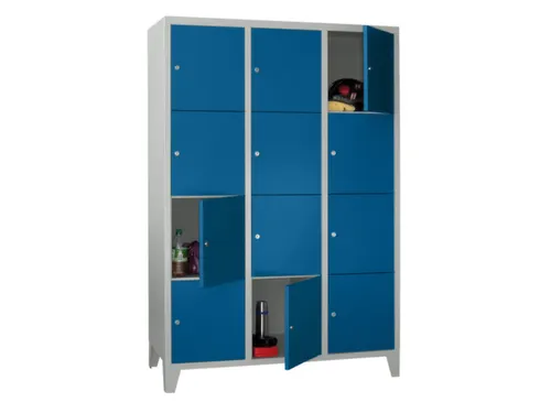 lockerkast,HxBxD 1850x1200x500mm,3x4vakken,RAL7035,front RAL5010