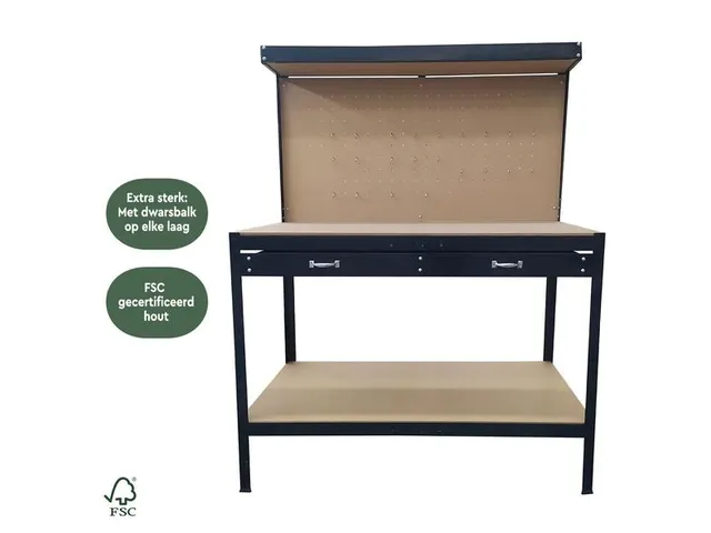 Werkbank met lade zwart 120x60x155cm WB100
