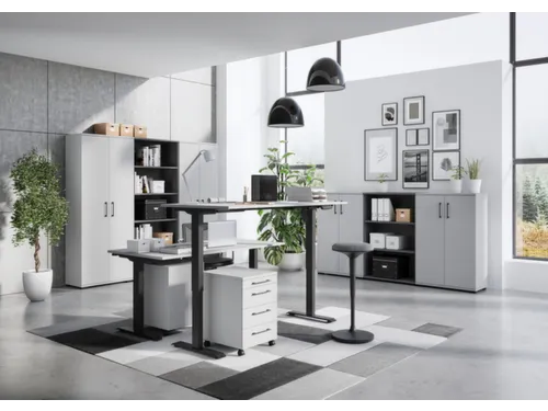 Elektrisch ihv bureau,HxBxD 710-1190x1600x800mm,blad lichtgrijs