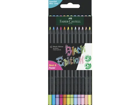Kleurpotlood Black Edition 12 stuks neon+pastel in kartonnen etui