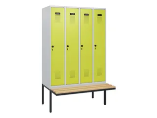 locker met bank,HxBxD 1950x1200x815mm,4vak,vak B 300mm,draaigrendel - 2