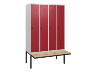 locker met bank,HxBxD 1950x1200x815mm,4vak,vak B 300mm,draaigrendel - 1