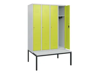 locker met bank,HxBxD 1950x1200x815mm,4vak,vak B 300mm,cil.-slot - 2
