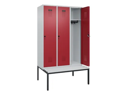locker met bank,HxBxD 2120x1200x815mm,3vak,vak B 400mm,draaigrendel