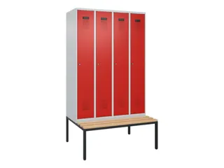 locker met bank,HxBxD 2120x1200x815mm,4vak,vak B 300mm,cilinderslot - 2