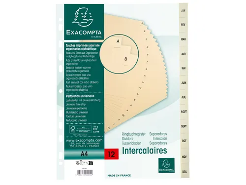 Tabbladen karton 155 g jan-dec ivoor