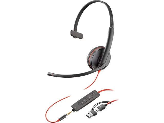 Poly Blackwire 3215 Monaural USB-C Headset + 3,5 mm plug + USB-C/A ada