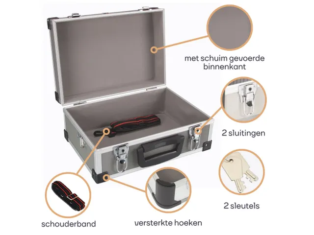 Aluminium Gereedschapskoffer 320x230x155mm 11.4 Liter Grijs