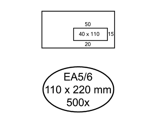Envelop Hermes Ea5/6 110x220mm Venster rechts 40x110 Zelfklevend