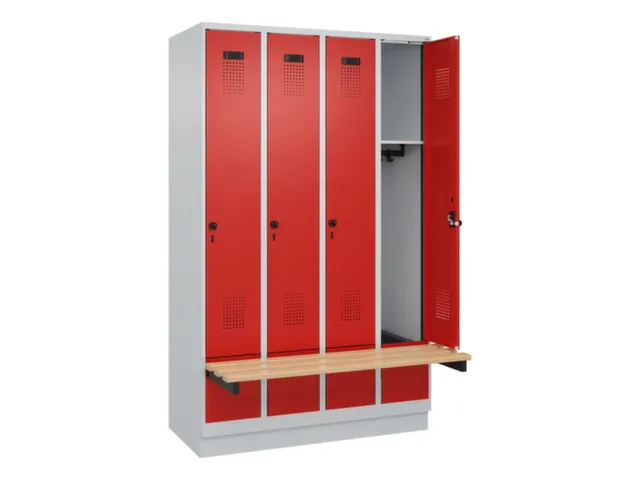 locker met bank,HxBxD 1950x1200x815mm,4vak,vak B 300mm,draaigrendel