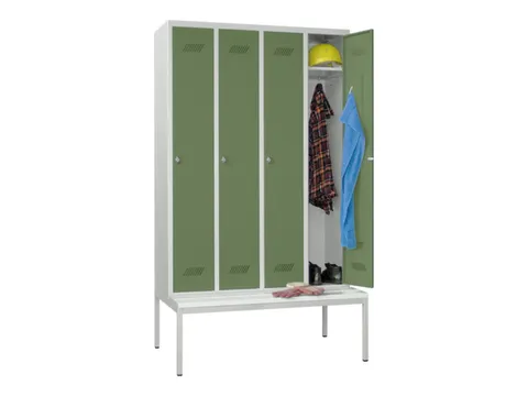 locker met bank,HxBxD 2150x1200x500mm,4vak,RAL7035,front RAL6011