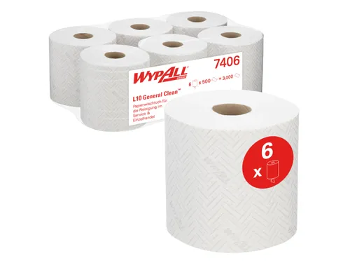 Poetsrol WypAll L10 1-laags 18,3cmx190m 500vel wit 7406