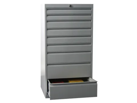 ladekast 1200x500x600mm 9laden cilinderslot RAL7035 front RAL7035