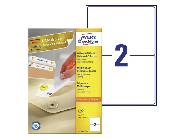 Etiket Avery L4734REV-25 199.3x143.5mm Afneembaar Wit 50 Stuk