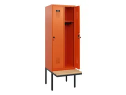 locker met bank,HxBxD 1950x600x815mm,2vak,vak B 300mm,draaigrendel