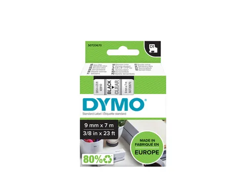 Labeltape Dymo 40910 D1 S720670 9mmx7m zwart op transparant