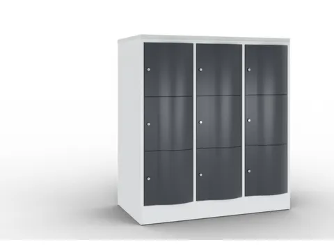 lockerkast 1255x1150x640mm 3x3 vakken RAL7035 front RAL7021 sokkel