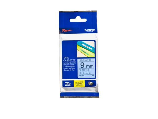 Ruban de lettrage Brother P-Touch TZe-521 standard 9mm noir sur bleu