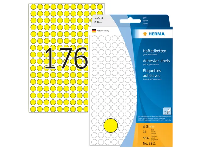 HERMA 2211 Multipurpose etiketten Rond 8mm Geel 5632 stuks