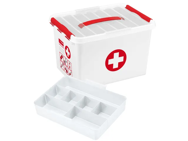 Trousse de premiers secours Q-line avec plateau, blanche et rouge - 40