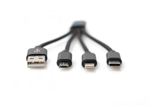 USB-oplaadkabel 0,15m 3-in-1 Kabel Nylon Gevlochten Zwart