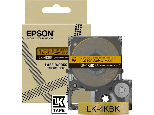 C53S654001 Epsom 12mm zwart goud LK4KBK lettertape 5m satijn ribbon