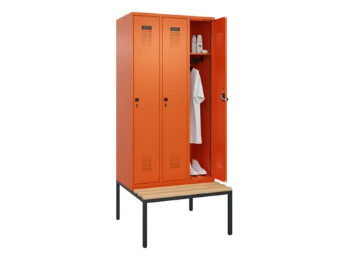 locker met bank,HxBxD 2120x900x815mm,3vak,vak B 300mm,draaigrendel