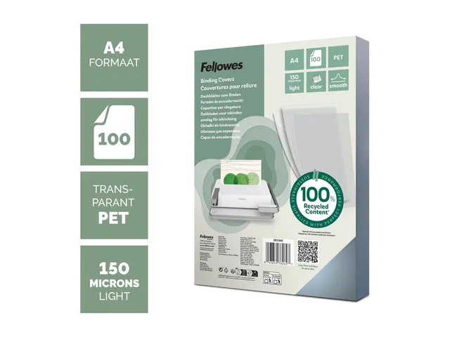 Voorblad Fellowes A4 PET 150 micron recycled transparant