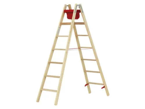 trapladder,beide zijden,2x7,treden,balk L 2,08m,hout
