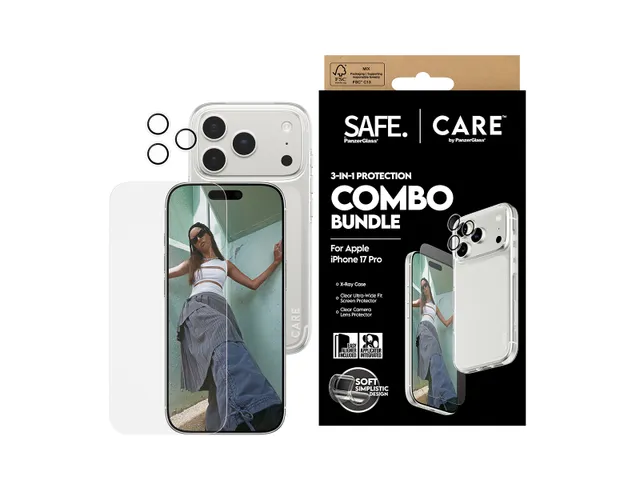 PanzerGlass SAFE. | CARE by 3-in-1 Combo Bundle iPhone 17 Pro, A