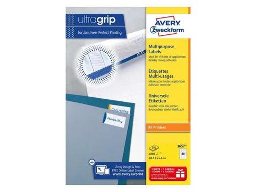 Etiket Avery Zweckform 3657 48.5x25.4mm wit 4000stuks