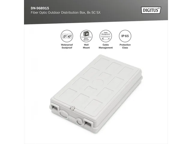 Glasvezel verdeelkast voor buitengebruik 8x SC SX/LC DX 53x148x243 mm