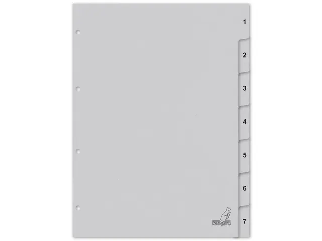 Tabblad ECO Kangaro A4 cijfers 180 grams grijs karton 4-gaats 7delig