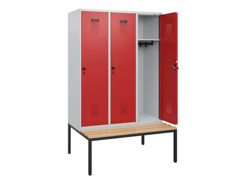 locker met bank,HxBxD 1950x1200x815mm,3vak,vak B 400mm,draaigrendel