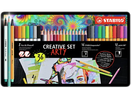 Creative set STABILO 87/3193 Arty assorti metalen etui à 36 stuks