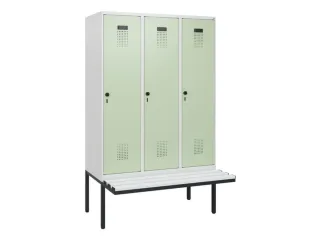 locker met bank,HxBxD 1950x1200x815mm,3vak,vak B 400mm,draaigrendel - 2