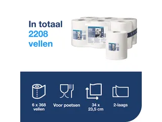 Poetspapier Tork M2 Plus Premium 2-laags 125m wit 130044 - 6