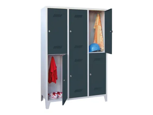dubbeldekse locker,HxBxD 1850x1200x500mm,3x2vak.,RAL7035,front RAL7016