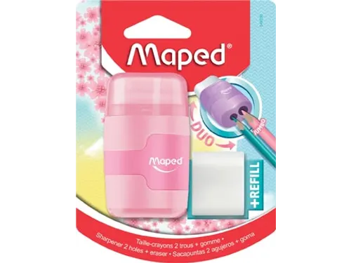 potloodslijper + gom Connect Soft Touch assorti pastelkleuren, op blis