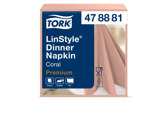 Dinerservet Tork LinStyle 1/4-vouw 1-laags 50st koraalrood