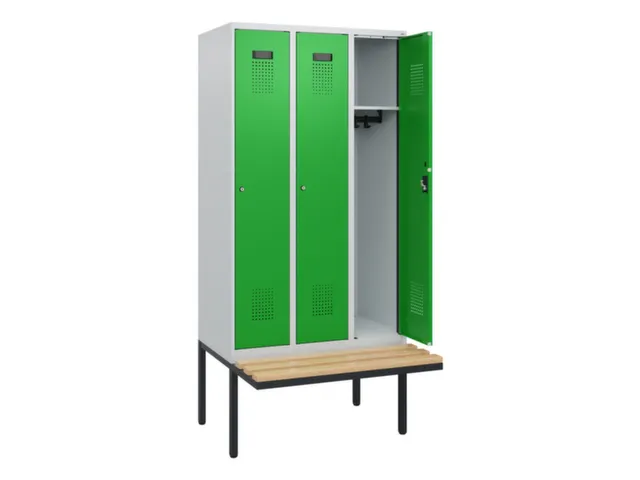 locker met bank,HxBxD 1950x900x815mm,3vak,vak B 300mm,cilinderslot