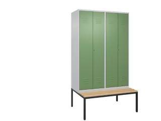 PBM-locker met bank,HxBxD 2120x1200x815mm,4vak,vak B 300mm,cil.-slot - 1