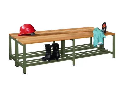 dubbele zitbank,LxD 1500x740mm,houten lijst beuken,onderstel RAL6011