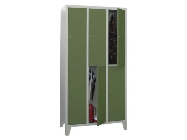 lockerkast,HxBxD 1850x1200x500mm,3x2vakken,RAL7035,front RAL6011